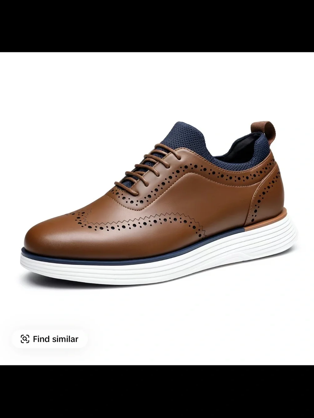 Men's Brown Wingtip Derby with Navy Knit Collar